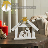 A Savior is Born Distressed White Wooden Nativity Scene-Lange General Store