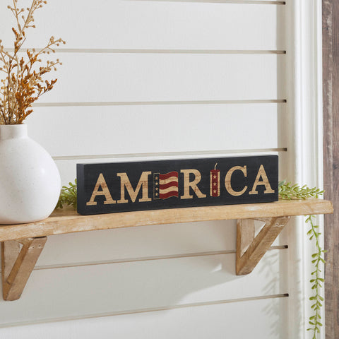 AMERICA Flag and Firecracker Block Sign-Lange General Store