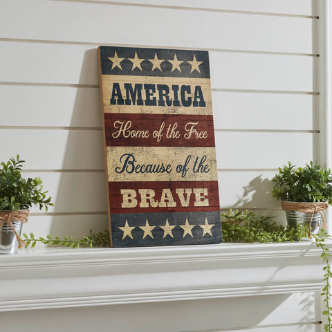 America Home Of The Free Because Of The Brave w/Stars & Stripes Wall Sign-Lange General Store