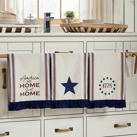 America My Sweet Home Ruffled Tea Towel Set of 3-Lange General Store