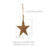 Antique Gold Metal Star Ornament Set of 6-Lange General Store