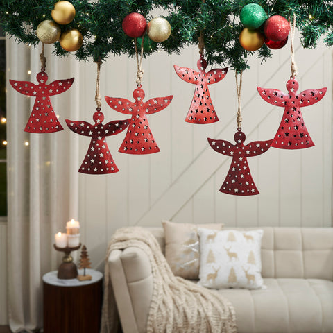 Antique Red Metal Angel Ornament Set of 6-Lange General Store