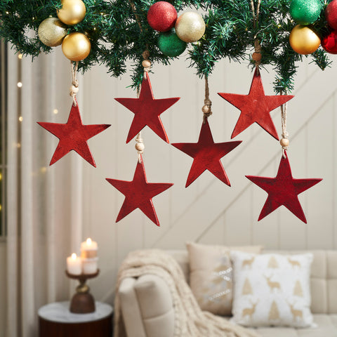 Antique Red Metal Star Ornament Set of 6-Lange General Store