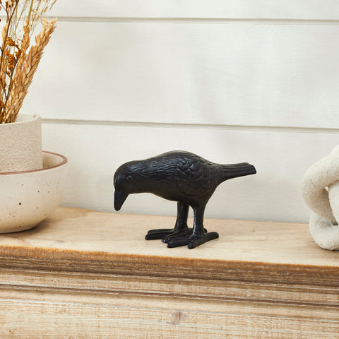 Black Metal Crow Statue Decorative Raven Figurine-Lange General Store