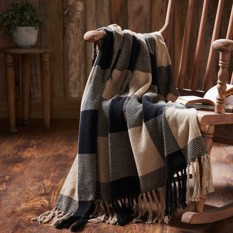 Black and Tan Check Woven Throw-Lange General Store