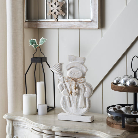Blizzard Bliss Distressed White Wooden Snowman-Lange General Store
