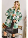 Boyfriend Plaid Flannel Shacket - Mint Dusty-Lange General Store