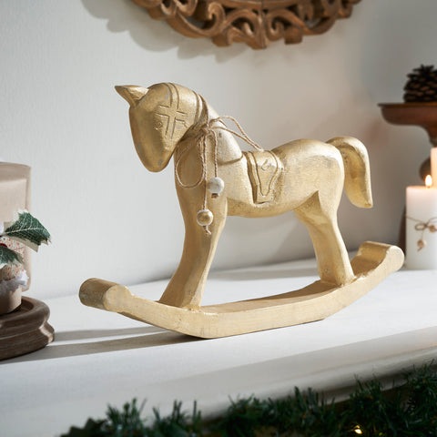 Brushed Gold Wooden Rocking Horse-Lange General Store
