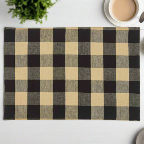 Wicklow Black and Tan Check Backed Placemats-Lange General Store