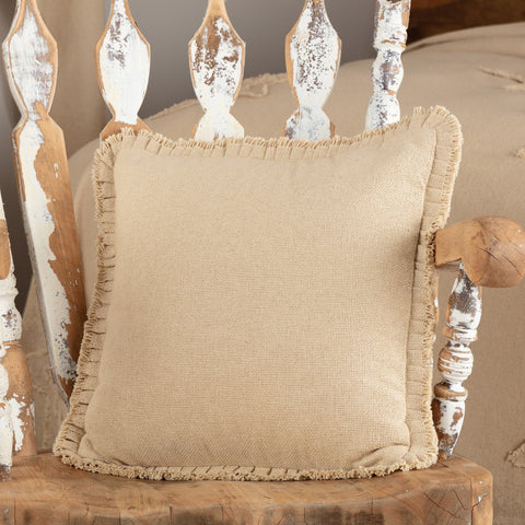 Burlap Vintage Tan Ruffled Fringed Pillow 18"-Lange General Store