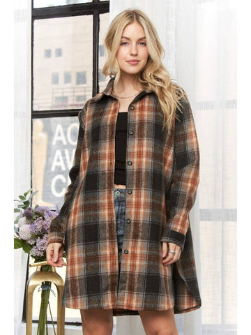 Button Down Flannel Shacket - Rust-Lange General Store