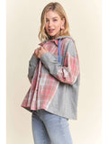 Button Down Plaid Hoodie Shacket - Pink-Lange General Store