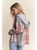 Button Down Plaid Hoodie Shacket - Pink-Lange General Store