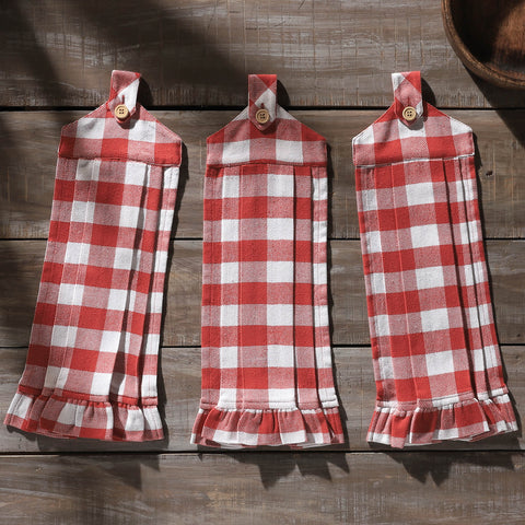 Cherry Ann Check Button Loop Tea Towel Set of 3-Lange General Store