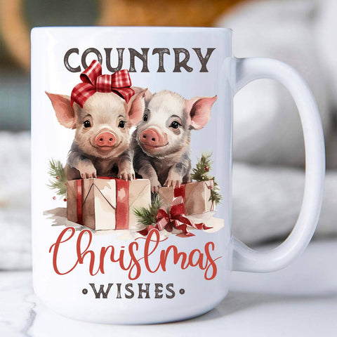 Country Christmas Wishes Piglets Coffee Mug-Lange General Store