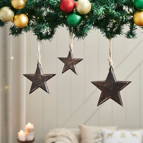 Dark Wooden Star Ornament Set of 3-Lange General Store