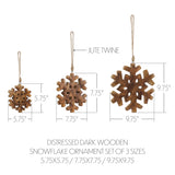 Distressed Dark Wooden Snowflake Ornament Set of 3-Lange General Store
