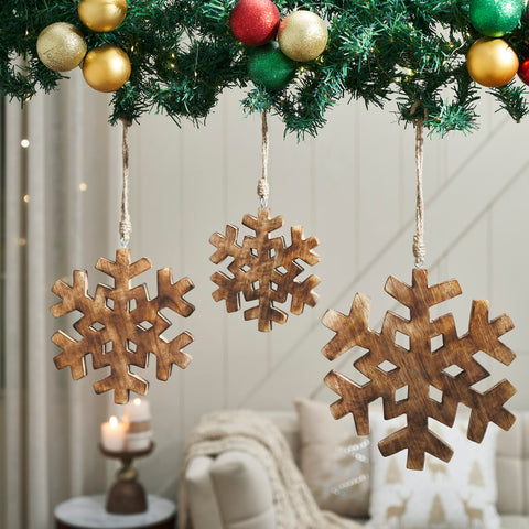 Distressed Dark Wooden Snowflake Ornament Set of 3-Lange General Store