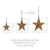 Distressed Dark Wooden Star Ornament Set of 3-Lange General Store
