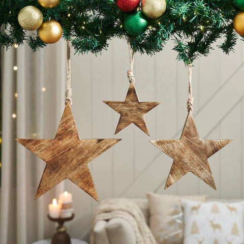 Distressed Dark Wooden Star Ornament Set of 3-Lange General Store