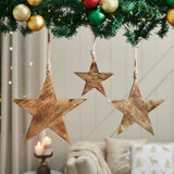 Distressed Dark Wooden Star Ornament Set of 3-Lange General Store