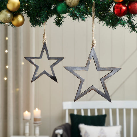 Distressed Gray Wooden Star Ornament Set of 2-Lange General Store