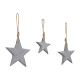 Distressed Grey Wooden Star Ornament Set of 3-Lange General Store