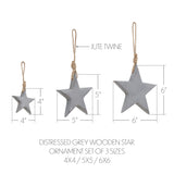 Distressed Grey Wooden Star Ornament Set of 3-Lange General Store