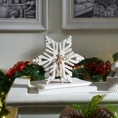 Distressed White Wooden Snowflakes-Lange General Store