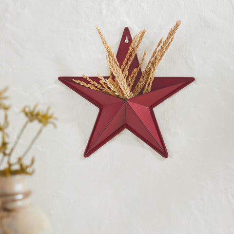 Faceted Metal Star Red Wall Hanging w/Pocket-Lange General Store