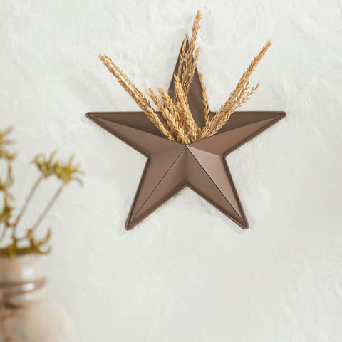 Faceted Metal Star Rust Brown Wall Hanging w/Pocket-Lange General Store