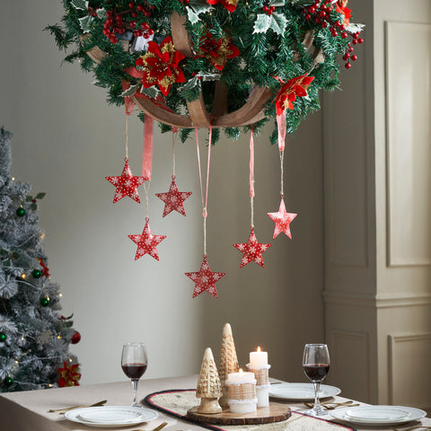 Falling Snow Red Star Metal Ornament Set of 6-Lange General Store