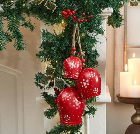 Falling Snowflake Red Metal Bell Set of 3-Lange General Store