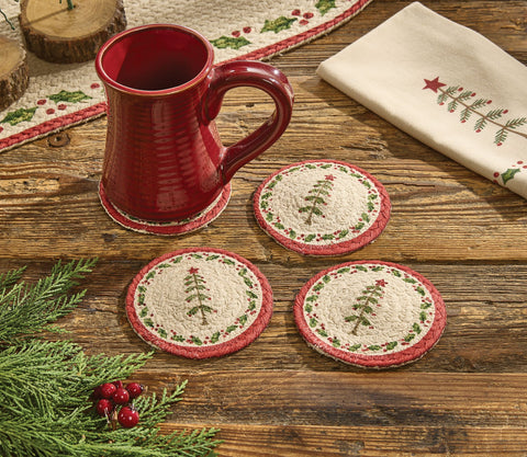 Feather Tree & Holly Braided Coaster Set-Lange General Store