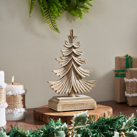 Feathered Finish Winter Pine Wooden Tree-Lange General Store