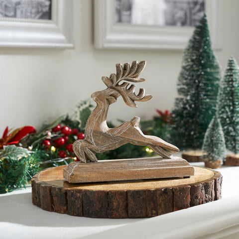 Feathered Finish Wooden Reindeer-Lange General Store