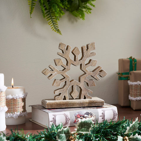 Feathered Finish Wooden Snowflake Natural-Lange General Store
