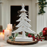 Festive Fir Distressed White Wooden Trees-Lange General Store