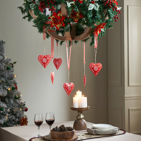 Floral Eyelet Heart Metal Ornament Set of 6-Lange General Store