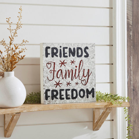 Friends Family Freedom Galvanized Metal Block Sign-Lange General Store