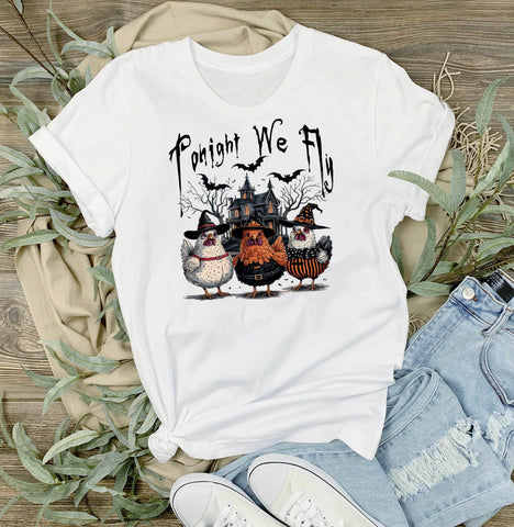 Halloween Chickens Tonight We Fly T-Shirt-Lange General Store