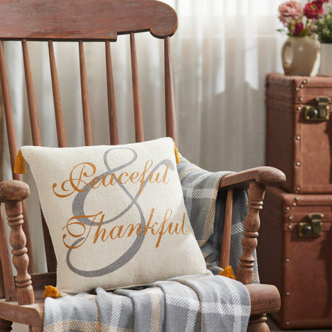 Harvest Blessings Peaceful & Thankful Woven Pillow-Lange General Store