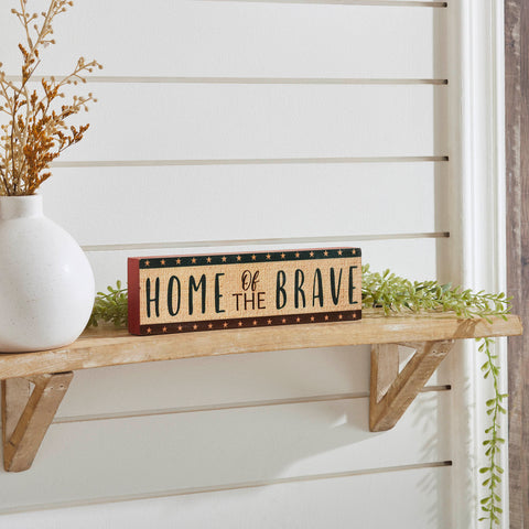 Home Of The Brave w/Red Blue Star Stripes Block Sign-Lange General Store