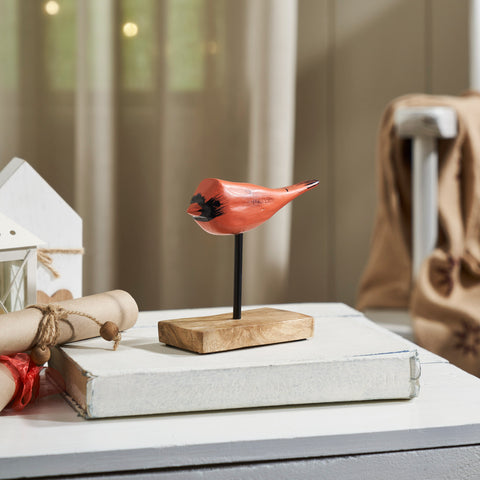 In Flight Natural Wooden Cardinal on Metal Stand-Lange General Store