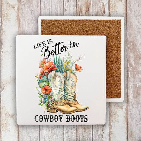 Life Is Better in Cowboy Boots Western Stone Coaster-Lange General Store
