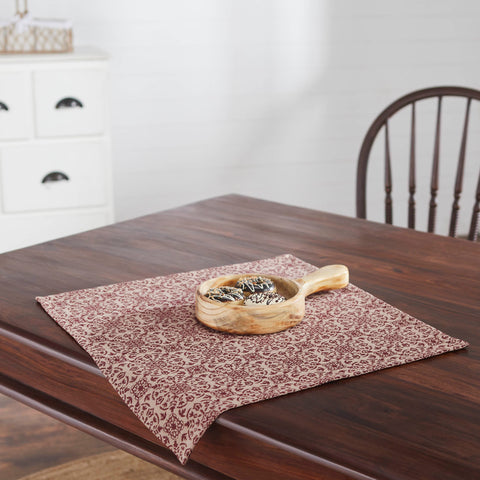 Medallion Burgundy Tan Jacquard Indoor/Outdoor Table Toppers-Lange General Store