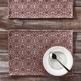 Medallion Burgundy Tan Jacquard Placemat Set of 2-Lange General Store
