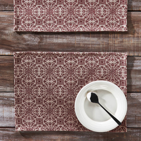 Medallion Burgundy Tan Jacquard Placemat Set of 2-Lange General Store