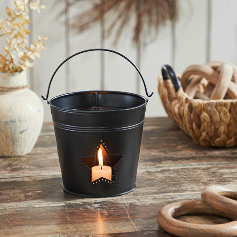 Metal Bucket w/Star Cutout Black-Lange General Store
