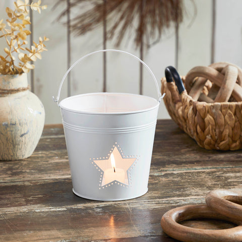 Metal Bucket w/Star Cutout White-Lange General Store